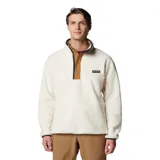 Buzo de polar tipo sherpa para hombre, modelo Helvetia Snap Fleece de Columbia. Presenta un diseño de cuello alto con cartera de botones a presión en color marrón, bolsillo con cierre en el pecho y ribetes elásticos en puños y bajo.