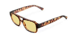 Lentes de sol unisex de aviador oversize, con montura carey y lentes amarillas polarizadas.
