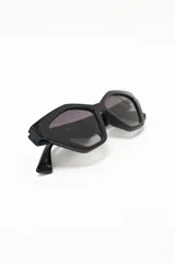 Lentes de sol negros con marco estilizado en forma de cat eye.
