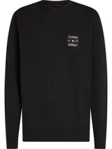 Sweater negro de cuello redondo, confeccionado en algodón. Presenta logo de Tommy Hilfiger bordado en el pecho.