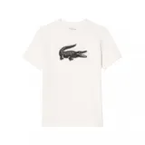 Remera blanca de manga corta con logo de cocodrilo negro estampado en el pecho.