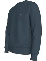 Buzo de felpa azul con cuello redondo, corte regular y logo bordado de Tommy Hilfiger en el pecho.