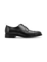Zapato de vestir acordonado, color negro, de cuero liso, con puntera redondeada y suela de goma.