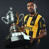 Camiseta de fútbol Puma del Club Atlético Peñarol, modelo Home 2024. Diseño a rayas verticales amarillas y negras con detalles en negro en cuello y mangas. Incluye logo de Puma, escudo del club y sponsor Antel en el frente.