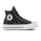 Championes Converse Chuck Taylor All Star Lift de cuero negro con plataforma blanca.