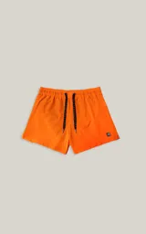 Short de baño naranja de microfibra con malla interna, cintura elástica con cordón de ajuste y un bolsillo trasero con ojalillo.