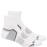 Par de calcetines blancos de corte medio, con detalles en gris y negro.