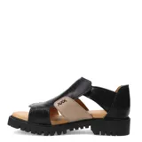 Sandalias de cuero combinadas en color negro y beige, con diseño de tiras cruzadas y suela track.