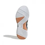 Championes Adidas Ligra 8 para mujer, color negro con detalles en blanco y suela blanca con detalles en marrón.