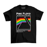 Remera negra de algodón con estampado del álbum "The Dark Side of the Moon" de Pink Floyd.