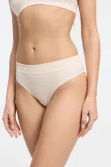 Bombacha de bikini azul con diseño de olas y tiro medio, confeccionada en microfibra seamless con fundillo 100% algodón.