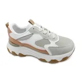 Championes deportivos urbanos American Sport modelo Alden, color blanco con detalles en gris, marrón y beige.