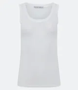 Musculosa verde oliva de punto texturizado, con breteles anchos y cuello redondo.
