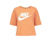 Remera naranja de corte cropped con logo de Nike estampado en blanco en el frente.