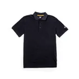 Chomba de piqué negra con cuello clásico y tapeta de dos botones. Logo de Caterpillar bordado en la manga izquierda.
