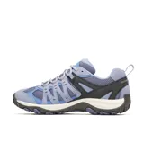 Zapatillas de senderismo Merrell Accentor 3 para mujer, en tonos lila y celeste, con detalles en negro.