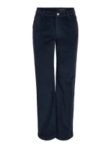 Pantalón de pana azul marino, de corte recto y tiro medio, con bolsillos laterales y traseros.
