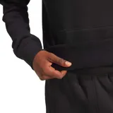 Buzo Adidas negro con capucha, cordones ajustables, bolsillo tipo canguro y logo del trifolio bordado en blanco en el pecho.