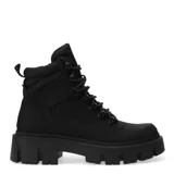 Botas de caña media color negro, con cordones y suela track.