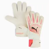 Guantes de arquero Puma Ultra Play RC color blanco con detalles en rosa y negro.