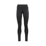 Calza negra de Reebok para mujer, con tejido que repele sudor y bolsillo lateral.