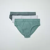 Pack de tres slips de algodón en colores verde oscuro, gris jaspeado y verde claro.