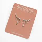 Par de aros de acero quirúrgico plateado con forma abstracta de metal líquido.