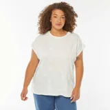 Camiseta blanca de algodón con estampado de conchas marinas.