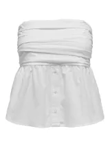 Top strapless blanco con detalle de volados y corte regular. Confeccionado en tejido plano de algodón orgánico.