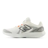 Championes New Balance 430 V4 de dama, color blanco con detalles en gris y naranja.