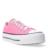 Championes rosa de lona con plataforma, diseño clásico de Converse con cordones y suela blanca.