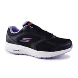 Championes deportivos Skechers Go Run Consistent Vivid Horizon, color negro con detalles en violeta. Capellada de malla y cuero, amortiguación Ultra Light y plantilla acolchada Skechers Air-Cooled Goga Mat.