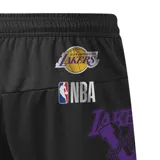 Short de básquet azul con cintura elástica y cordón ajustable. Diseño con logo del equipo Golden State Warriors y detalles en amarillo.