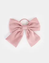 Gomita de pelo elástica color rosa con moño de satén.