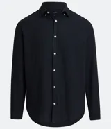 Camisa de vestir de manga larga color azul marino con textura y botones blancos.