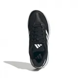 Championes Adidas Ligra 8 para mujer, color negro con detalles en blanco y suela blanca con detalles en marrón.
