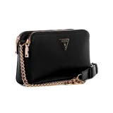 Bandolera Guess modelo Daryna, color negro, con correa de cadena dorada y correa adicional ajustable.