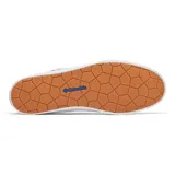 Zapato náutico Columbia Slack Tide Boat PFG de lona azul con cordones blancos, suela blanca y detalles en rojo en el talón.