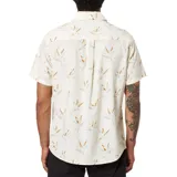 Camisa de manga corta con estampado de flores color beige, con cuello abotonado y bolsillo en el pecho.