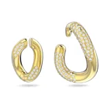 Par de caravanas ear cuff Dextera bañadas en tono dorado con cristales blancos incrustados. Diseñadas para colocar en la oreja derecha.