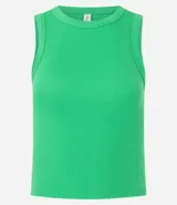 Top cropped musculosa de mujer, color marrón oscuro, confeccionado en tejido ribana acanalado, con cuello redondo y sin mangas.