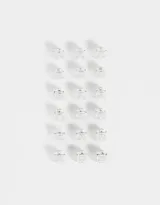 Set de 20 minibroches negros para el cabello, presentados en una bolsita plástica transparente con cierre y cadena metálica.