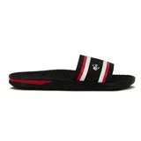 Chanclas negras con base texturizada y tira ancha con logo "BR Sport" y franjas blancas y rojas.