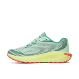 Zapatillas deportivas Merrell Morphlite para mujer, color verde agua con detalles en amarillo y rosa.