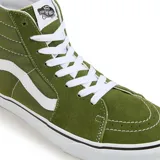 Zapatillas Vans Sk8-Hi color verde oliva con detalles en blanco, de caña alta y suela de goma.