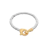 Pulsera de esferas pequeñas bañadas en plata con cierre de mosquetón entrelazado bañado en oro de 18k.