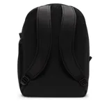 Mochila Nike Aura unisex color negro con logo blanco. Tiene un compartimento principal con cierre de doble cremallera, un bolsillo frontal con cierre y un asa superior. Las correas son acolchadas y ajustables.