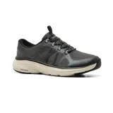 Championes Skechers Relaxed Fit Sport Active Comfort 2.0 Victory, color negro con detalles en gris y suela color crema. Confeccionados en malla con refuerzos de satén y cordones elásticos. Cuentan con plantilla acolchada Skechers Air-Cooled Memory Foam.