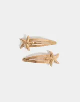 Set de dos hebillas doradas para el pelo con aplique de estrella de mar.