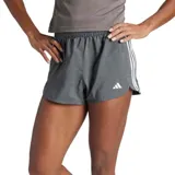 Short deportivo Adidas Pacer Wvn High para mujer, color gris con tres tiras blancas laterales y logo de la marca en el frente.